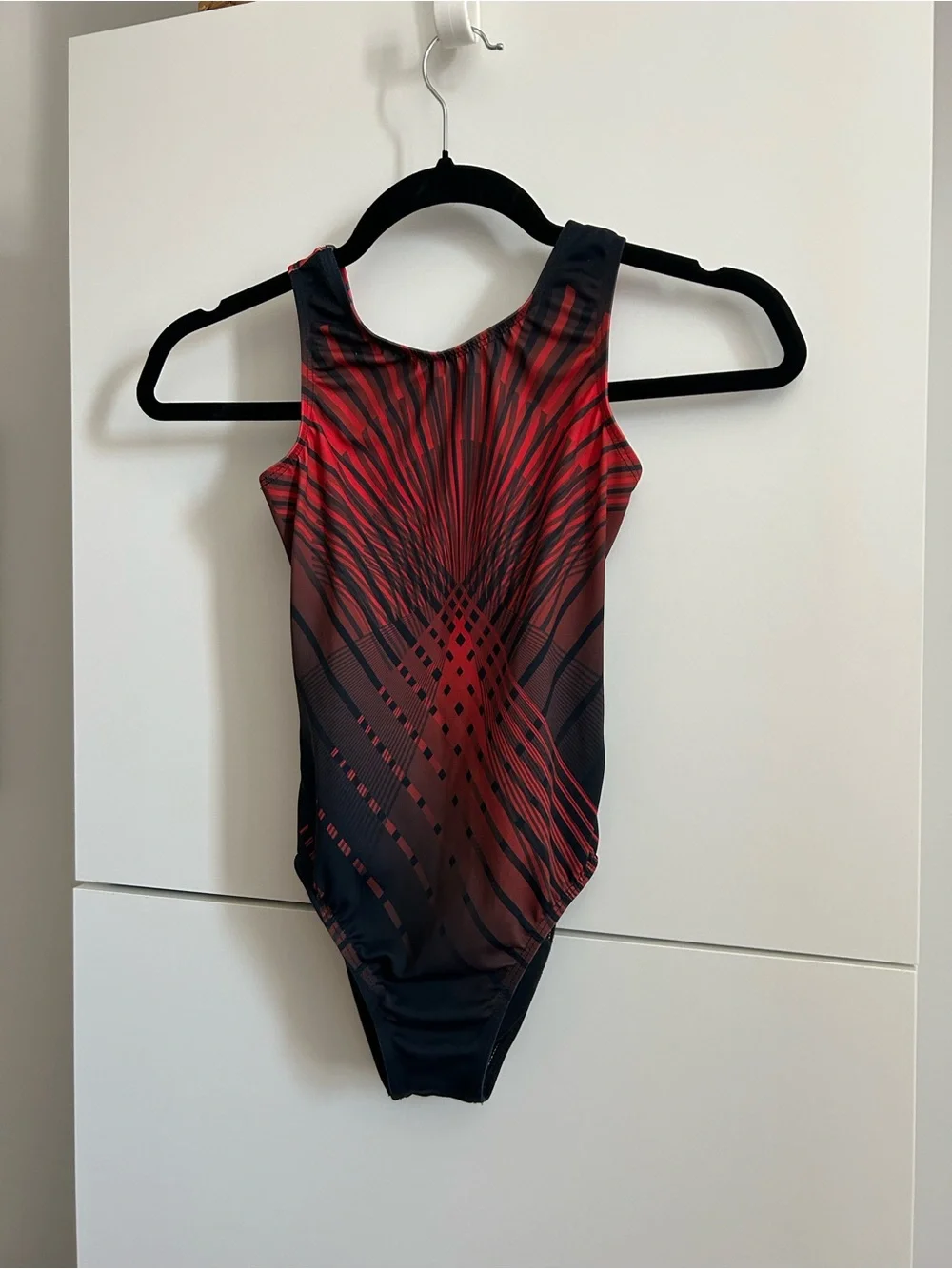 Destira Black & Red Geometric Dance or Gymnastics Leotard - Child’s Large